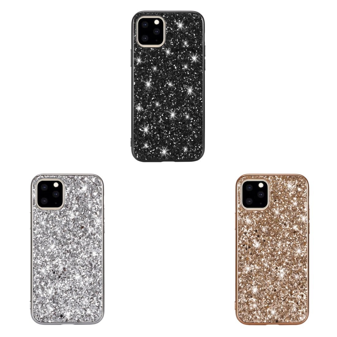 AMZER Shockproof Glitter Powder TPU case for iPhone XIR in black, showcasing its glittery design and protective features.