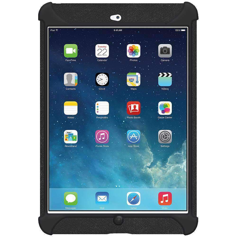 AMZER Shockproof Rugged Silicone Skin Jelly Case for Apple iPad Mini in black, showcasing its flexible design and textured grip.