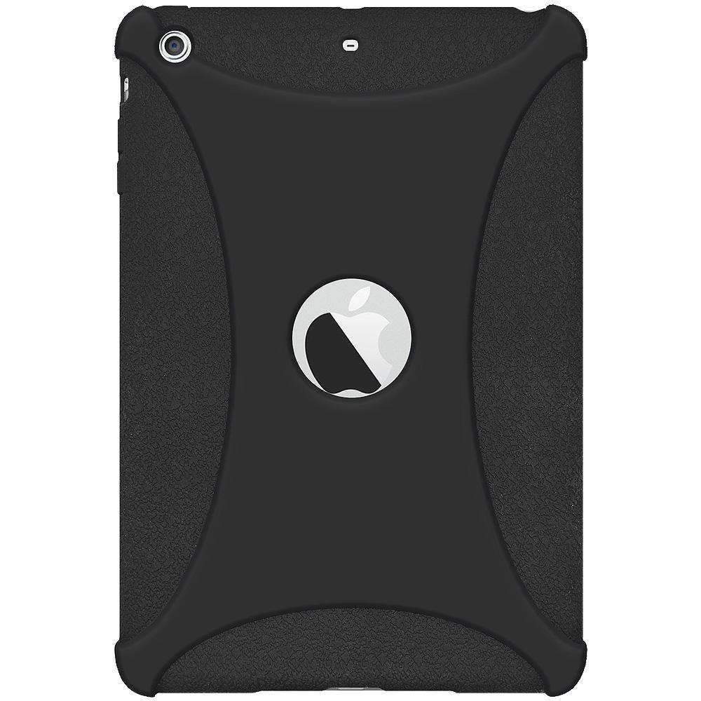 AMZER Shockproof Rugged Silicone Skin Jelly Case for Apple iPad Mini in black, showcasing its flexible design and textured grip.