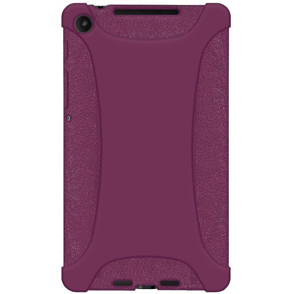 Amzer Shockproof Rugged Silicone Skin Jelly Case for Google New Nexus 7 in black, showcasing its flexible design and textured grip.