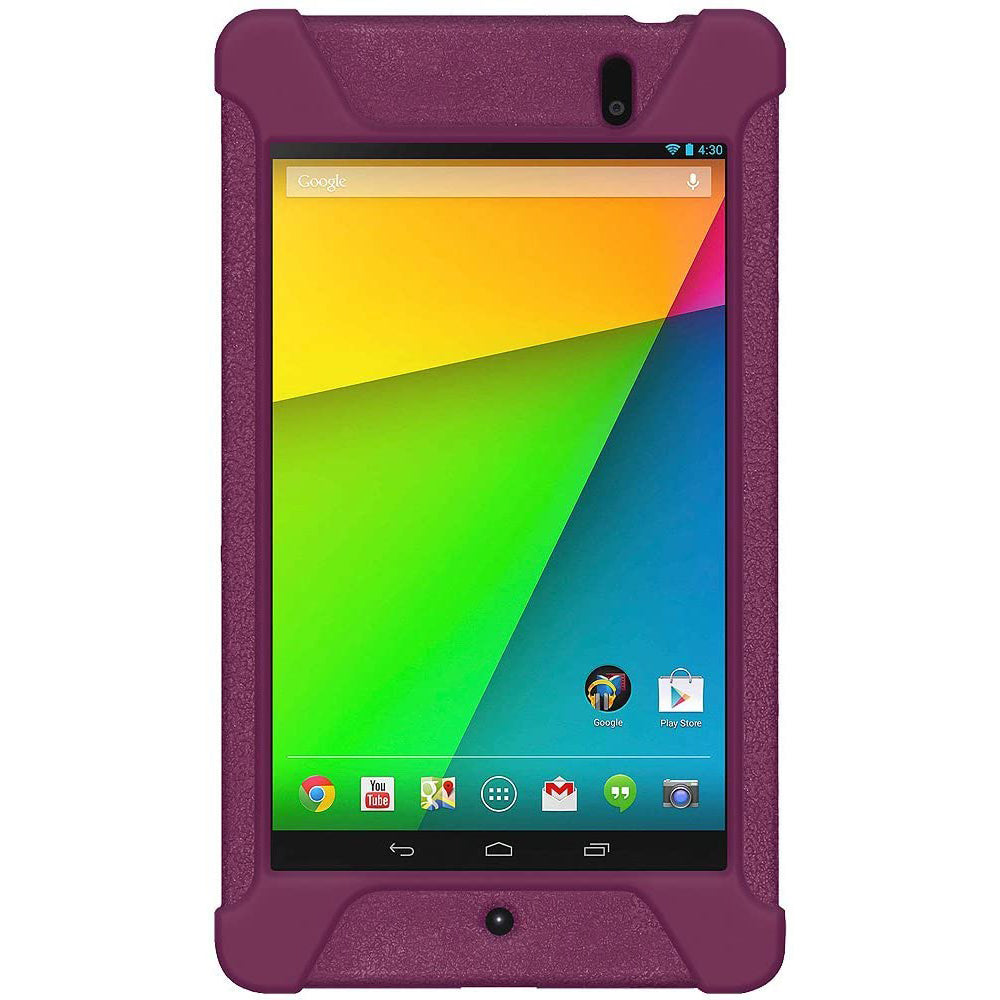 Amzer Shockproof Rugged Silicone Skin Jelly Case for Google New Nexus 7 in black, showcasing its flexible design and textured grip.