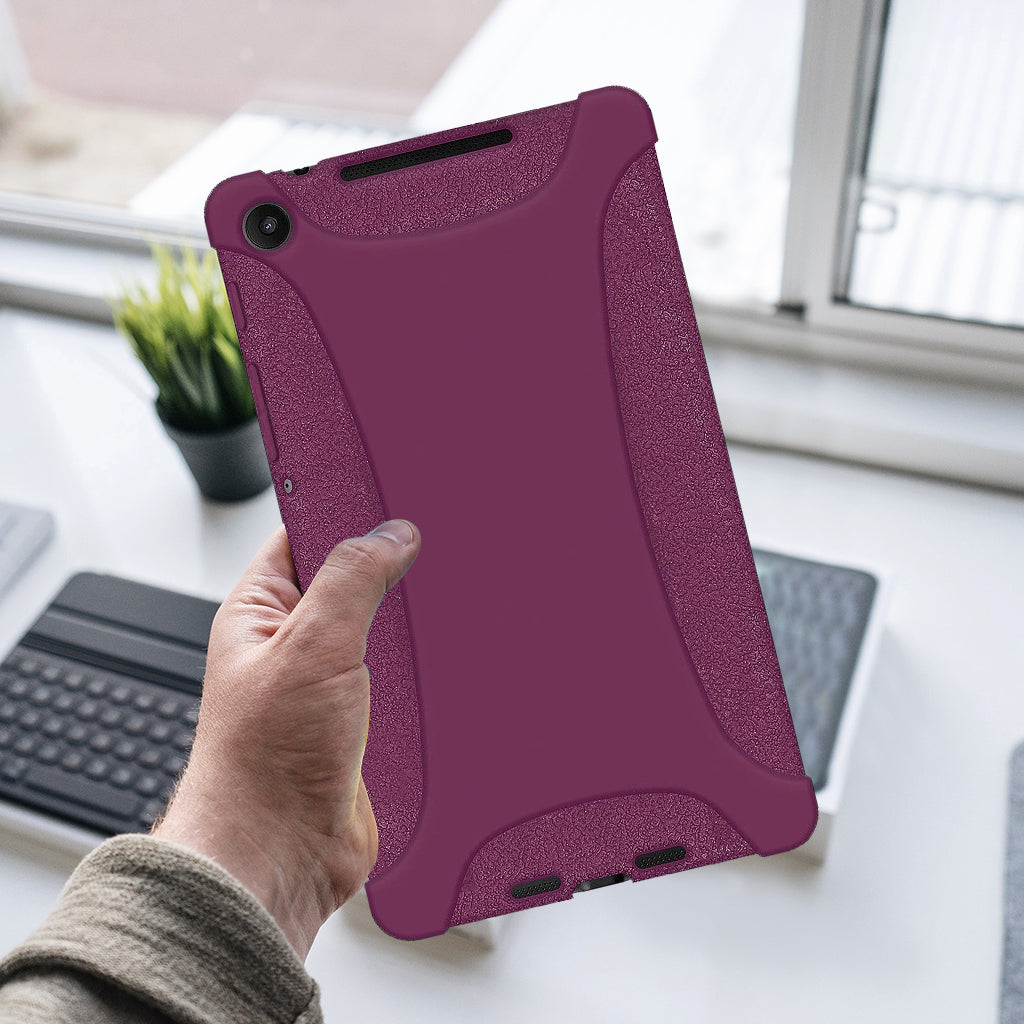 Amzer Shockproof Rugged Silicone Skin Jelly Case for Google New Nexus 7 in black, showcasing its flexible design and textured grip.