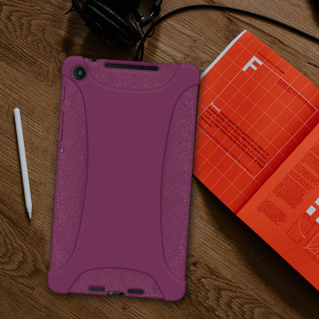 Amzer Shockproof Rugged Silicone Skin Jelly Case for Google New Nexus 7 in black, showcasing its flexible design and textured grip.