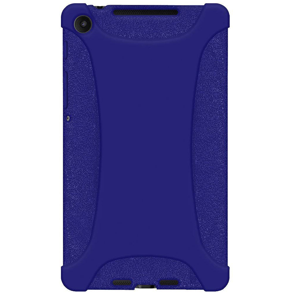 Amzer Shockproof Rugged Silicone Skin Jelly Case for Google New Nexus 7 in black, showcasing its flexible design and textured grip.