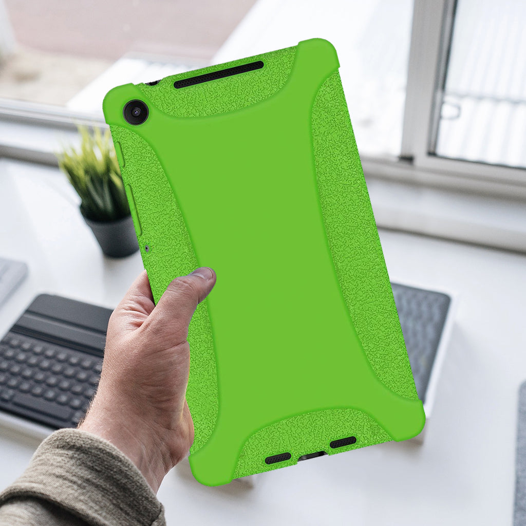 Amzer Shockproof Rugged Silicone Skin Jelly Case for Google New Nexus 7 in black, showcasing its flexible design and textured grip.