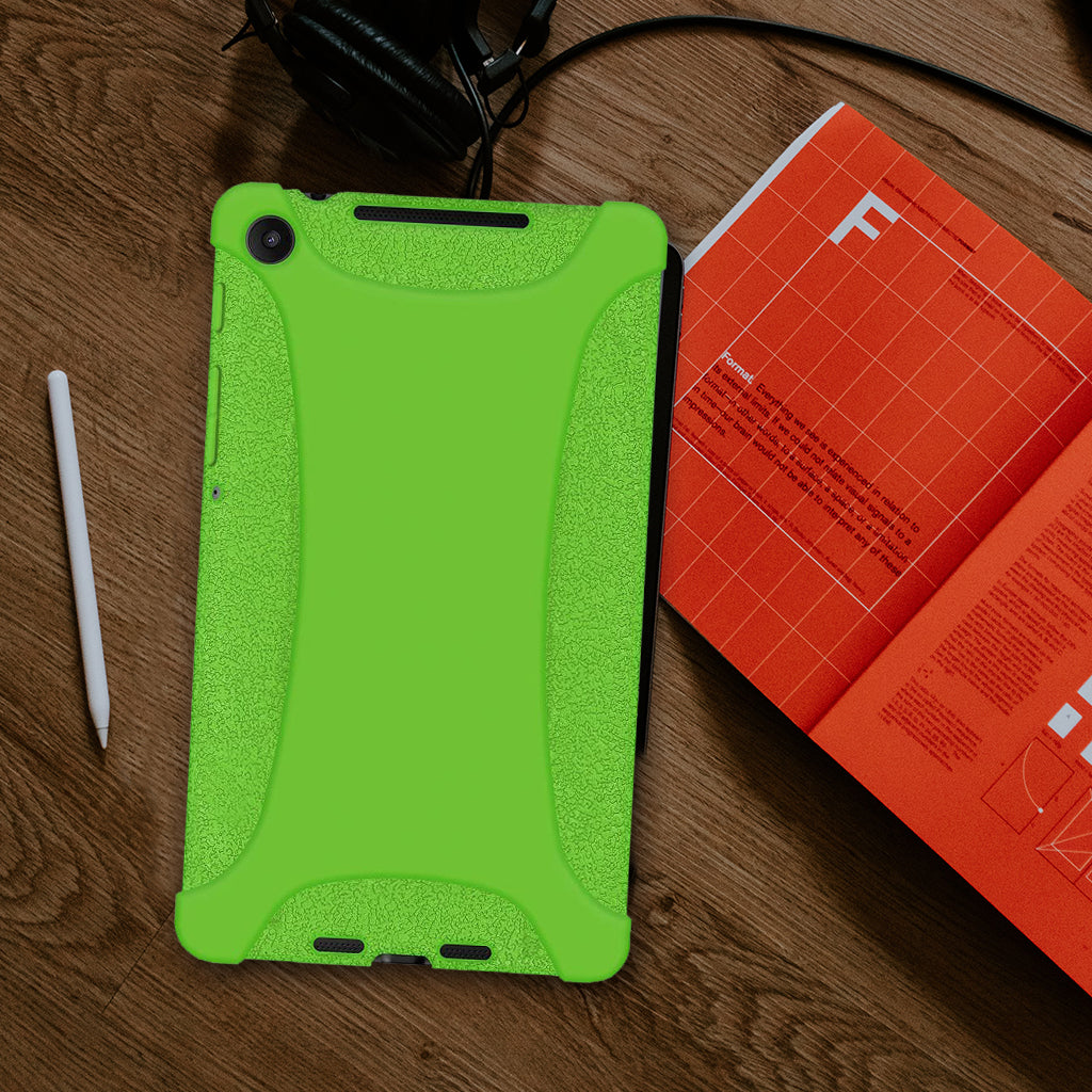 Amzer Shockproof Rugged Silicone Skin Jelly Case for Google New Nexus 7 in black, showcasing its flexible design and textured grip.