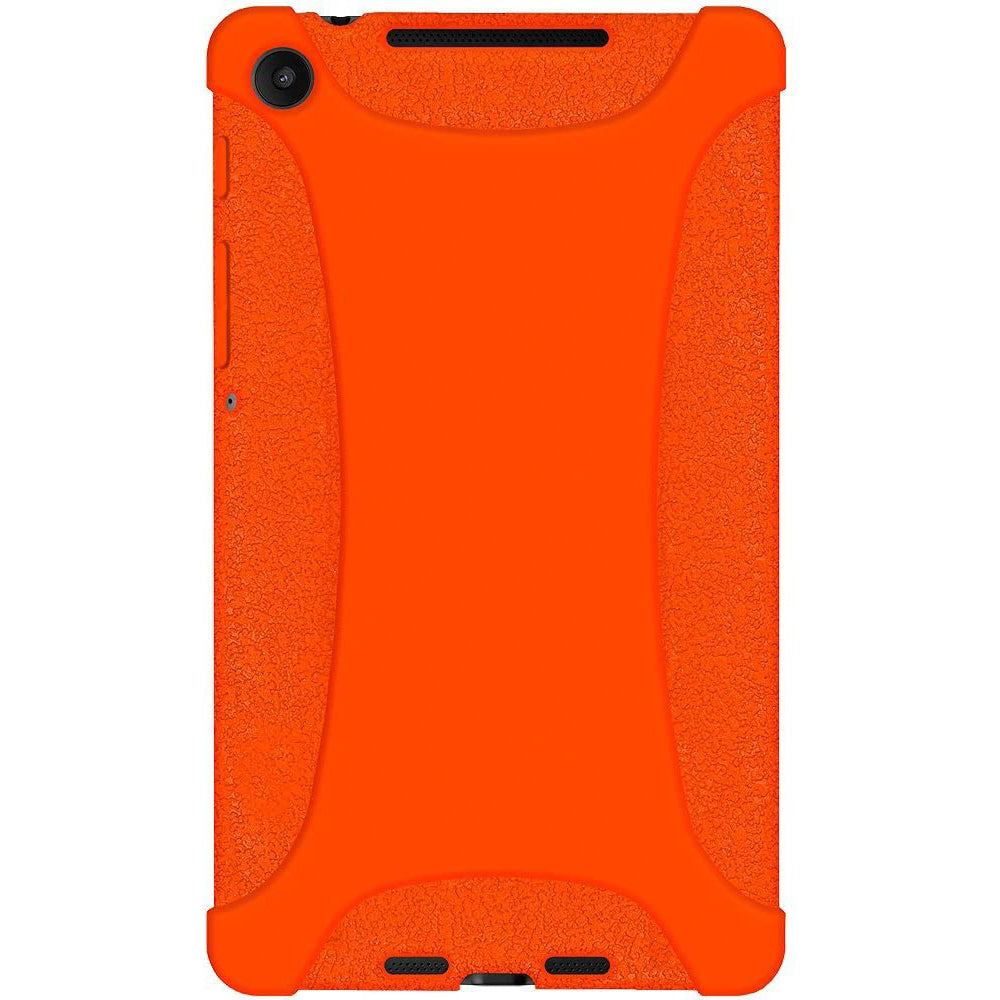Amzer Shockproof Rugged Silicone Skin Jelly Case for Google New Nexus 7 in black, showcasing its flexible design and textured grip.