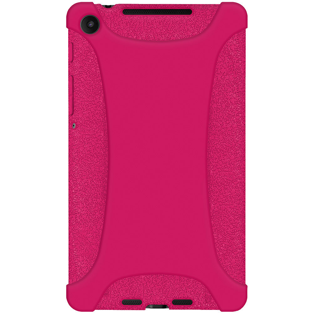 Amzer Shockproof Rugged Silicone Skin Jelly Case for Google New Nexus 7 in black, showcasing its flexible design and textured grip.