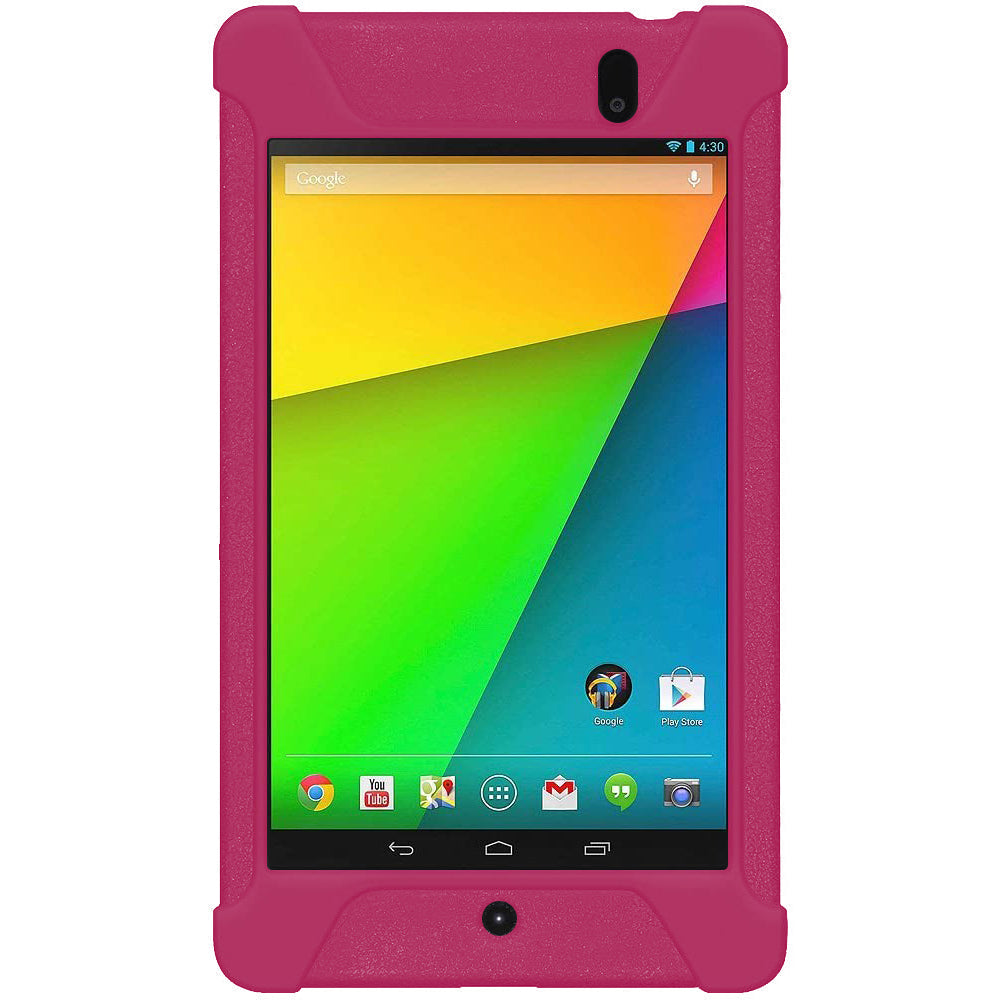 Amzer Shockproof Rugged Silicone Skin Jelly Case for Google New Nexus 7 in black, showcasing its flexible design and textured grip.
