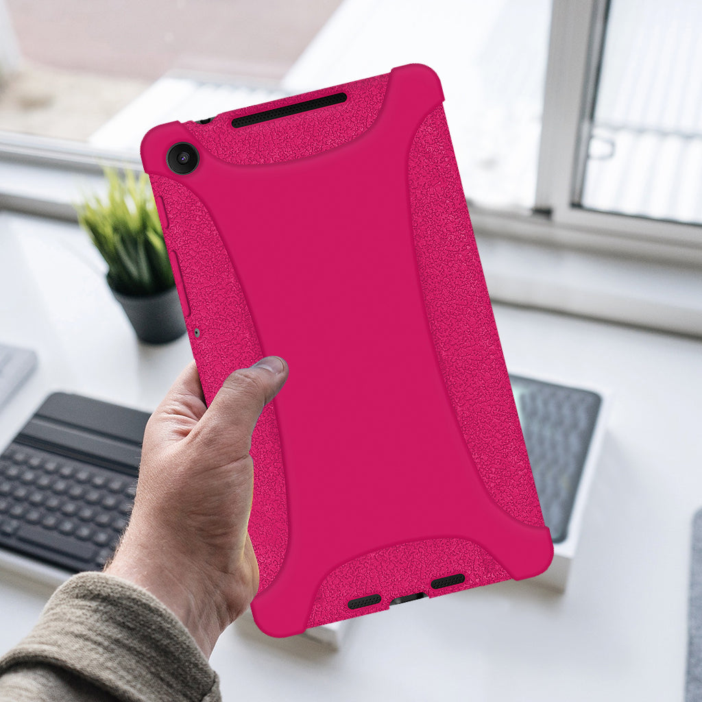 Amzer Shockproof Rugged Silicone Skin Jelly Case for Google New Nexus 7 in black, showcasing its flexible design and textured grip.
