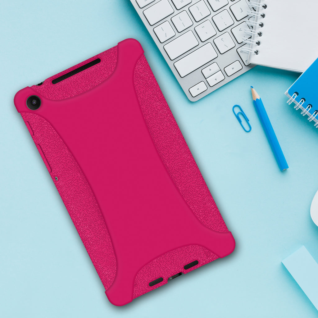 Amzer Shockproof Rugged Silicone Skin Jelly Case for Google New Nexus 7 in black, showcasing its flexible design and textured grip.