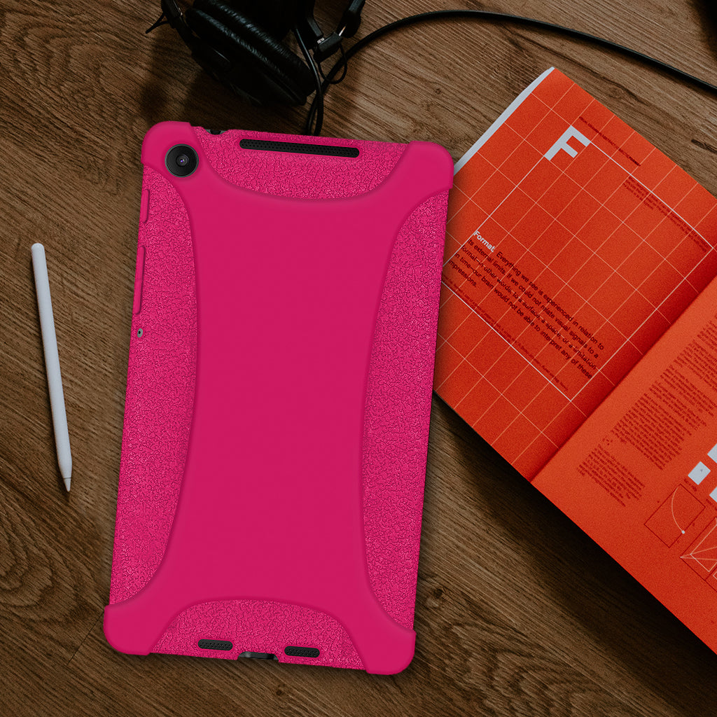 Amzer Shockproof Rugged Silicone Skin Jelly Case for Google New Nexus 7 in black, showcasing its flexible design and textured grip.