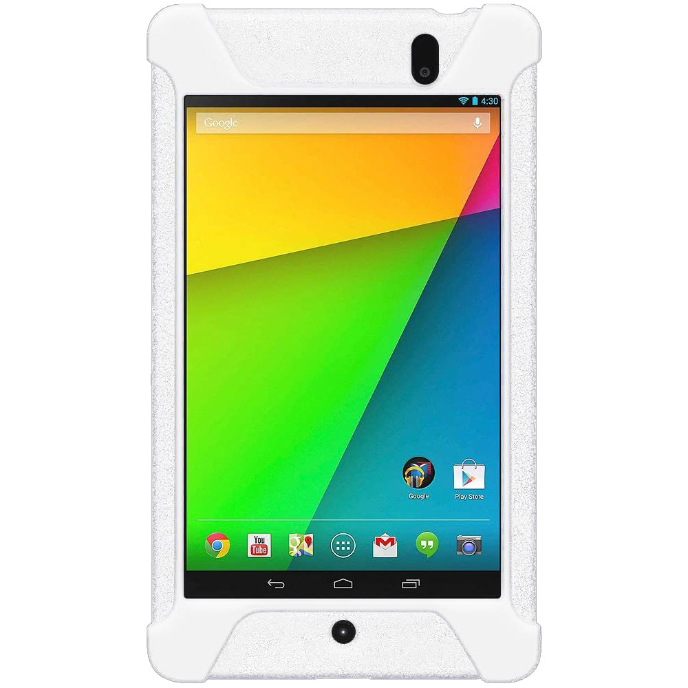 Amzer Shockproof Rugged Silicone Skin Jelly Case for Google New Nexus 7 in black, showcasing its flexible design and textured grip.