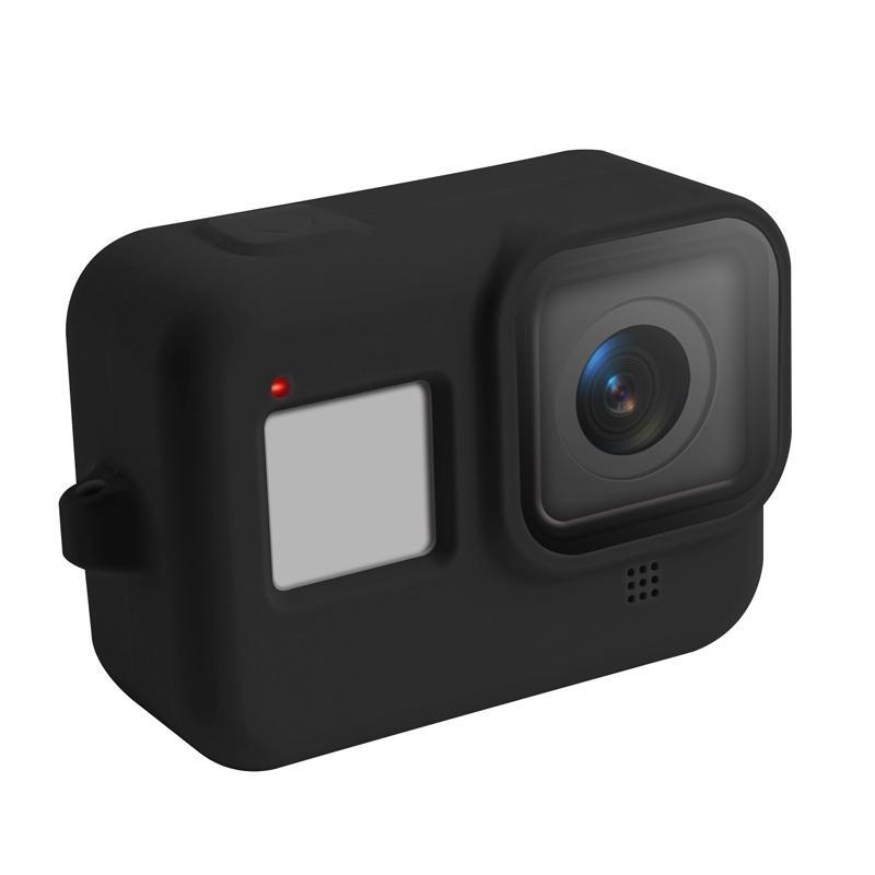 AMZER Shockproof Silicone Case with Lanyard for GoPro HERO8, showcasing its flexible silicone material and secure fit.