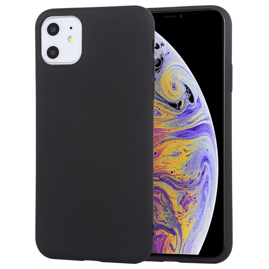 AMZER Shockproof Silicone Skin Jelly Case for iPhone 11 in Black, showcasing its sleek design and premium silicone material.