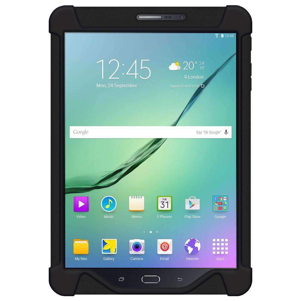 AMZER Shockproof Silicone Skin Jelly Case for Samsung GALAXY Tab S2, showcasing its flexible design and textured grip.