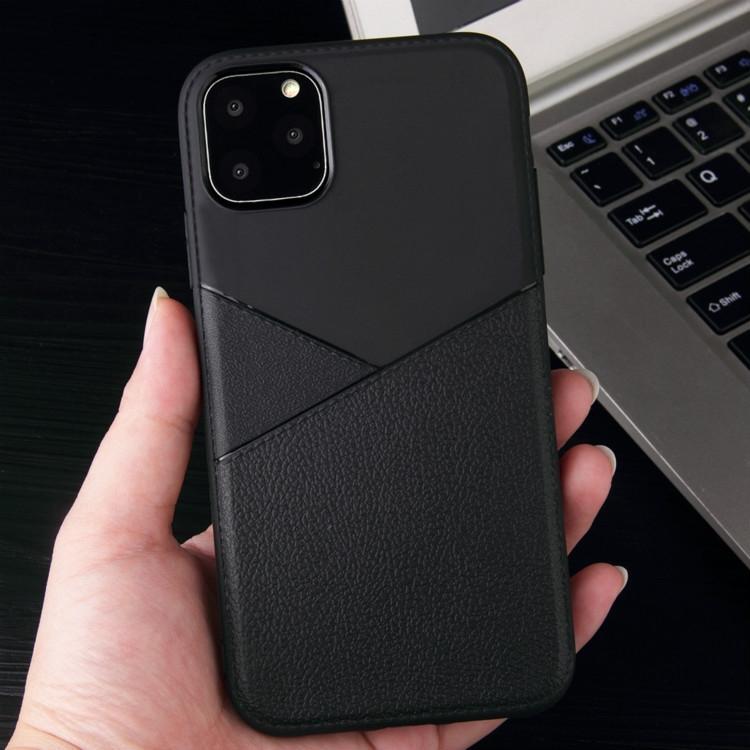 AMZER Shockproof Soft TPU Leather Protective Case for iPhone XI in black, showcasing its sleek design and textured grip.