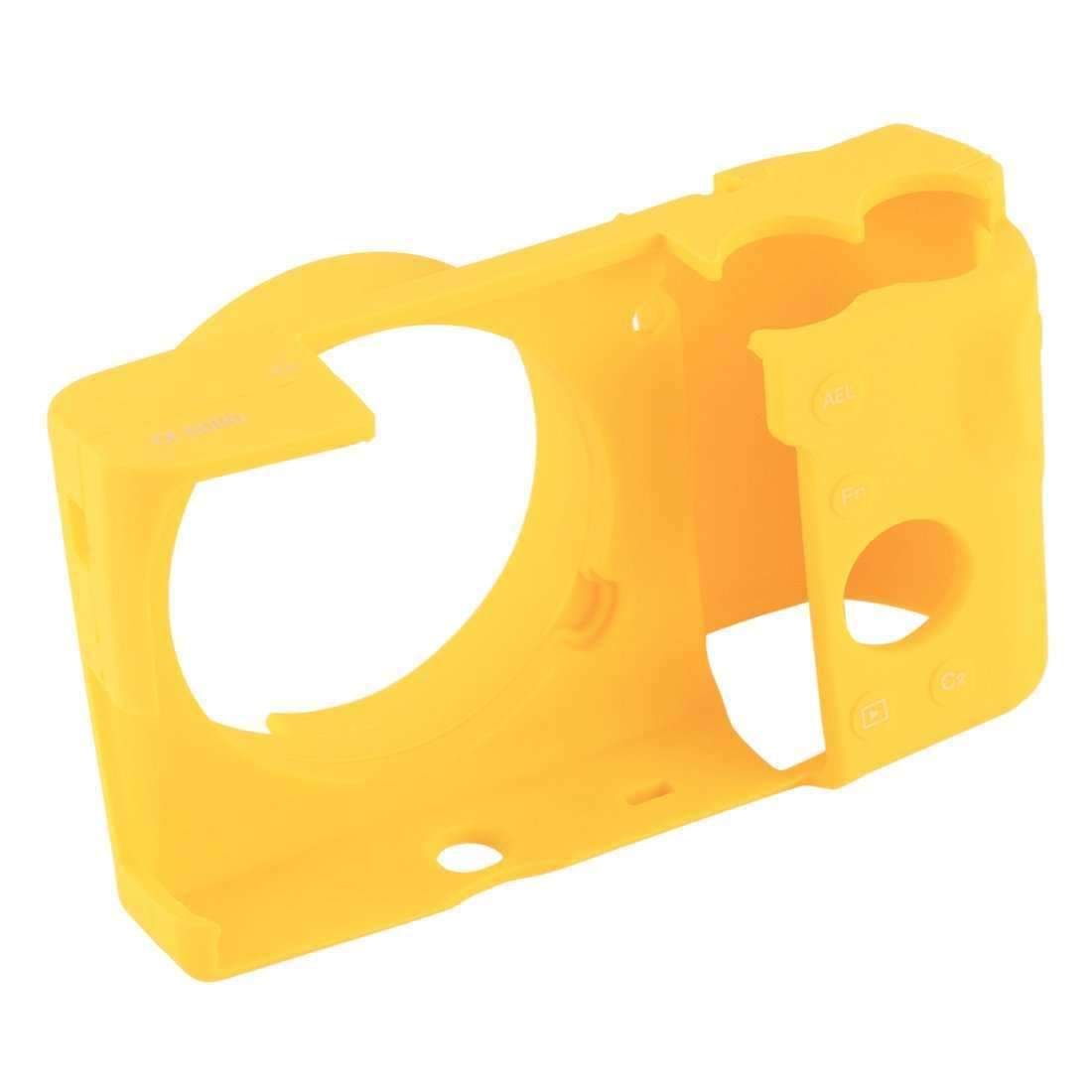 AMZER Soft Silicone Protective Case for Sony ILCE-6000 in yellow, showcasing its durable and lightweight design.