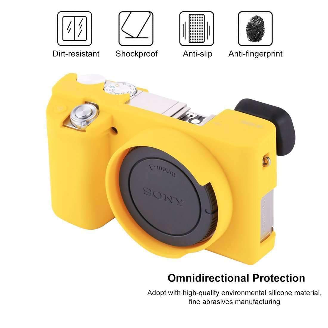 AMZER Soft Silicone Protective Case for Sony ILCE-6000 in yellow, showcasing its durable and lightweight design.