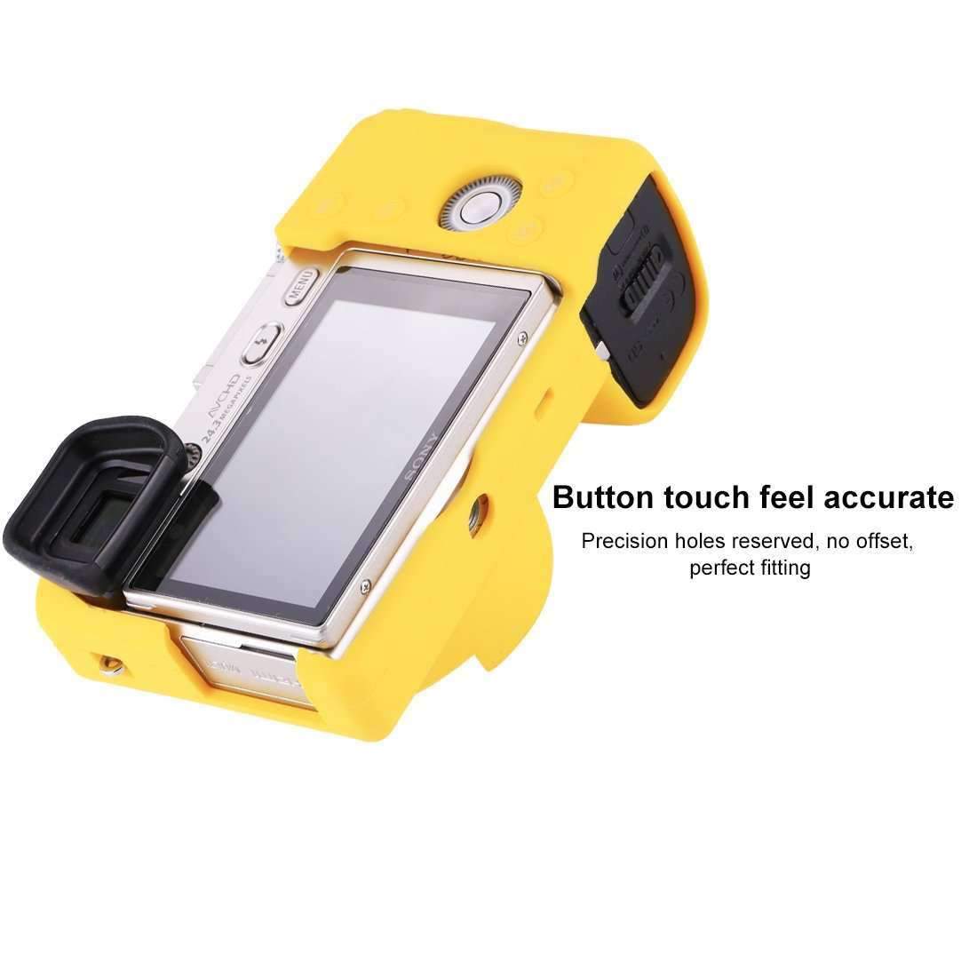 AMZER Soft Silicone Protective Case for Sony ILCE-6000 in yellow, showcasing its durable and lightweight design.