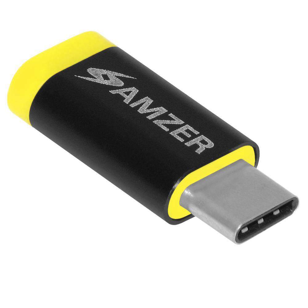 Amzer Type-C to Micro USB Adapter, compact and durable design for charging and syncing devices.