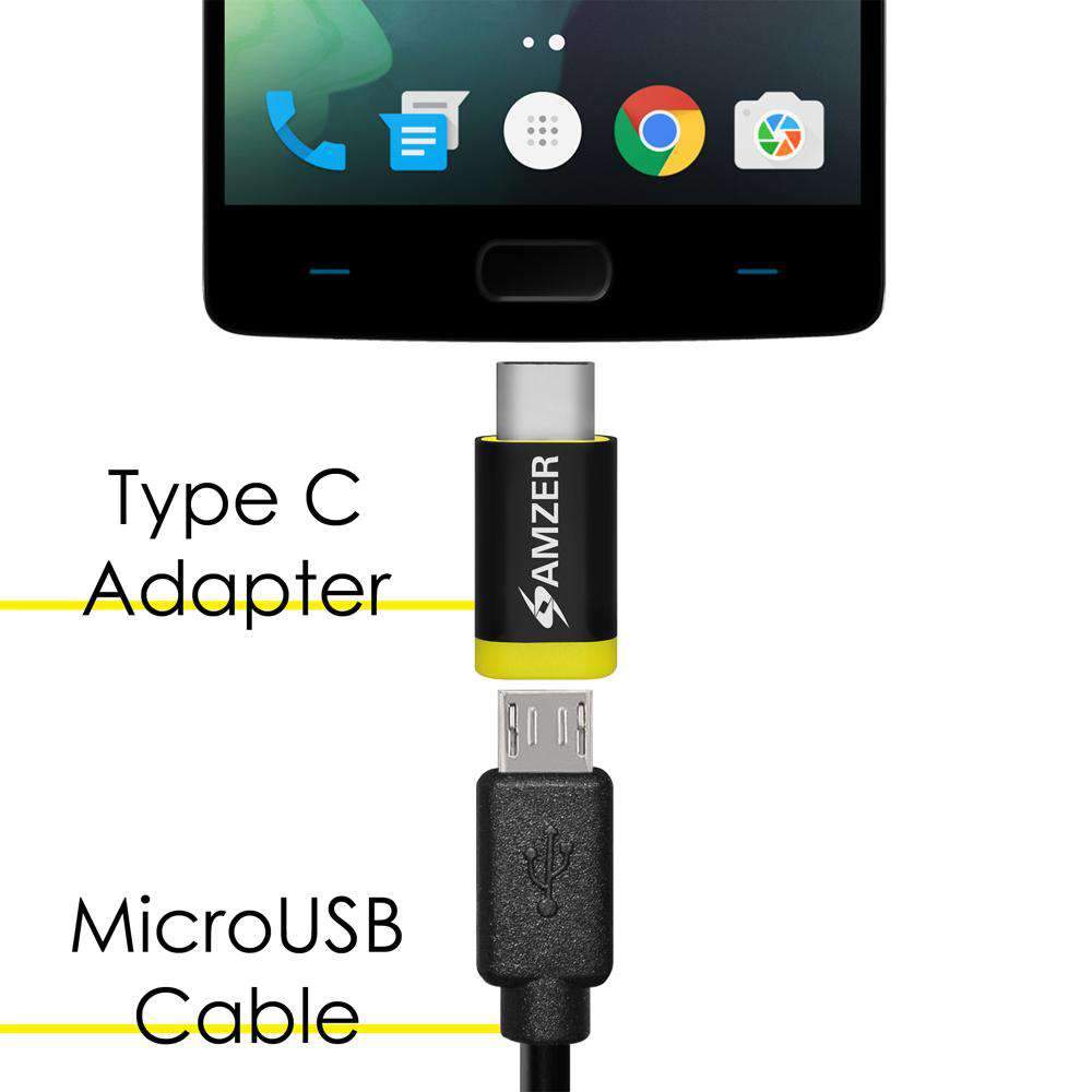 Amzer Type-C to Micro USB Adapter, compact and durable design for charging and syncing devices.