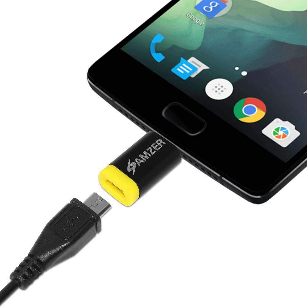 Amzer Type-C to Micro USB Adapter, compact and durable design for charging and syncing devices.