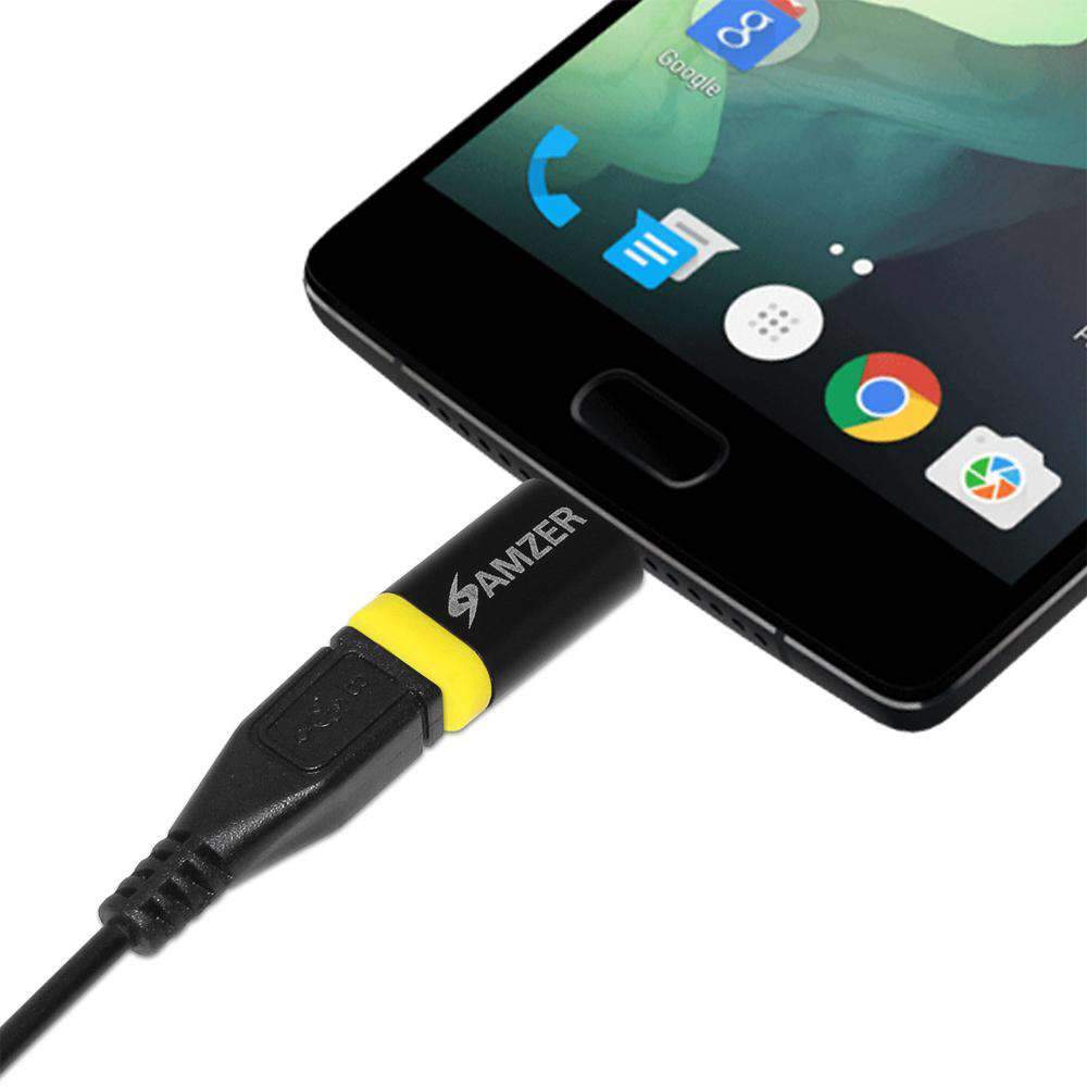 Amzer Type-C to Micro USB Adapter, compact and durable design for charging and syncing devices.