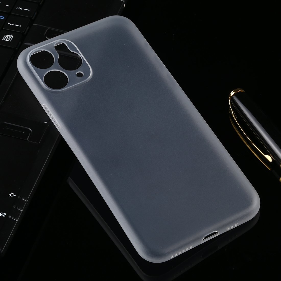 AMZER Ultra Thin Frosted PP Case for iPhone 11 Pro in Grey, showcasing its sleek design and precise cutouts.