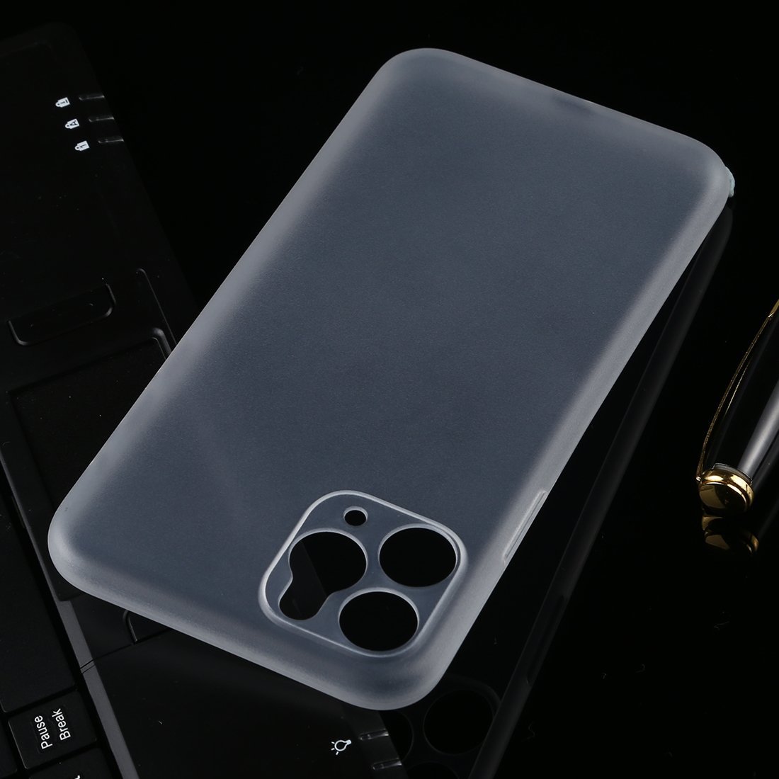 AMZER Ultra Thin Frosted PP Case for iPhone 11 Pro in Grey, showcasing its sleek design and precise cutouts.