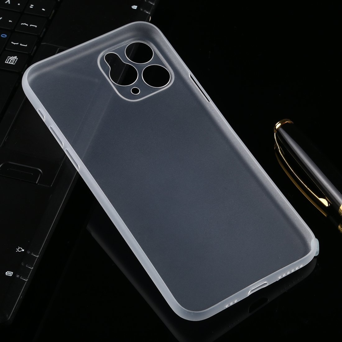 AMZER Ultra Thin Frosted PP Case for iPhone 11 Pro in Grey, showcasing its sleek design and precise cutouts.