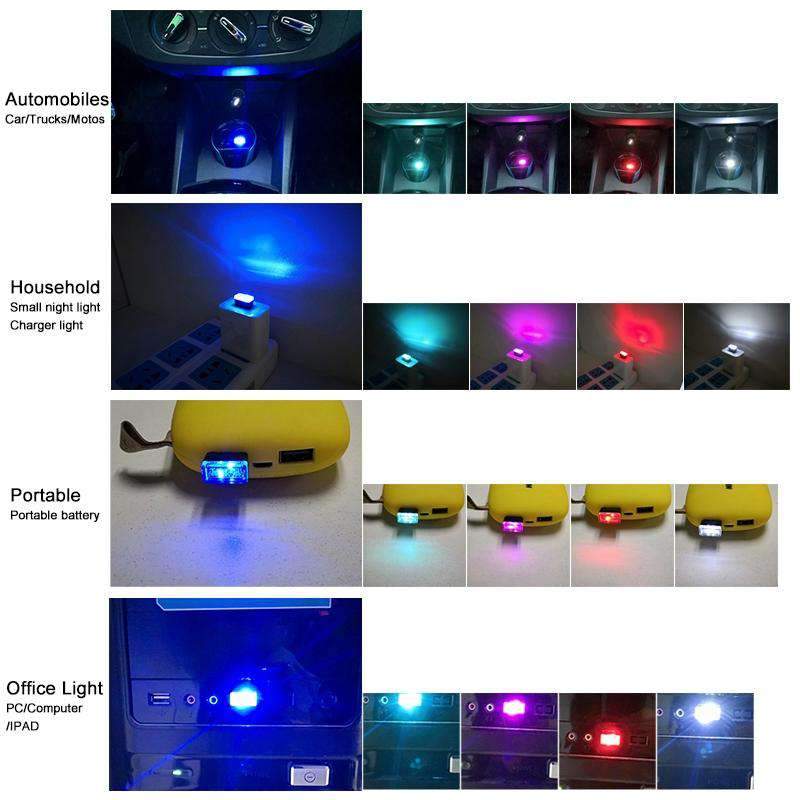AMZER® Universal USB LED Atmosphere Lights in ice blue color, showcasing a compact design suitable for car interiors.