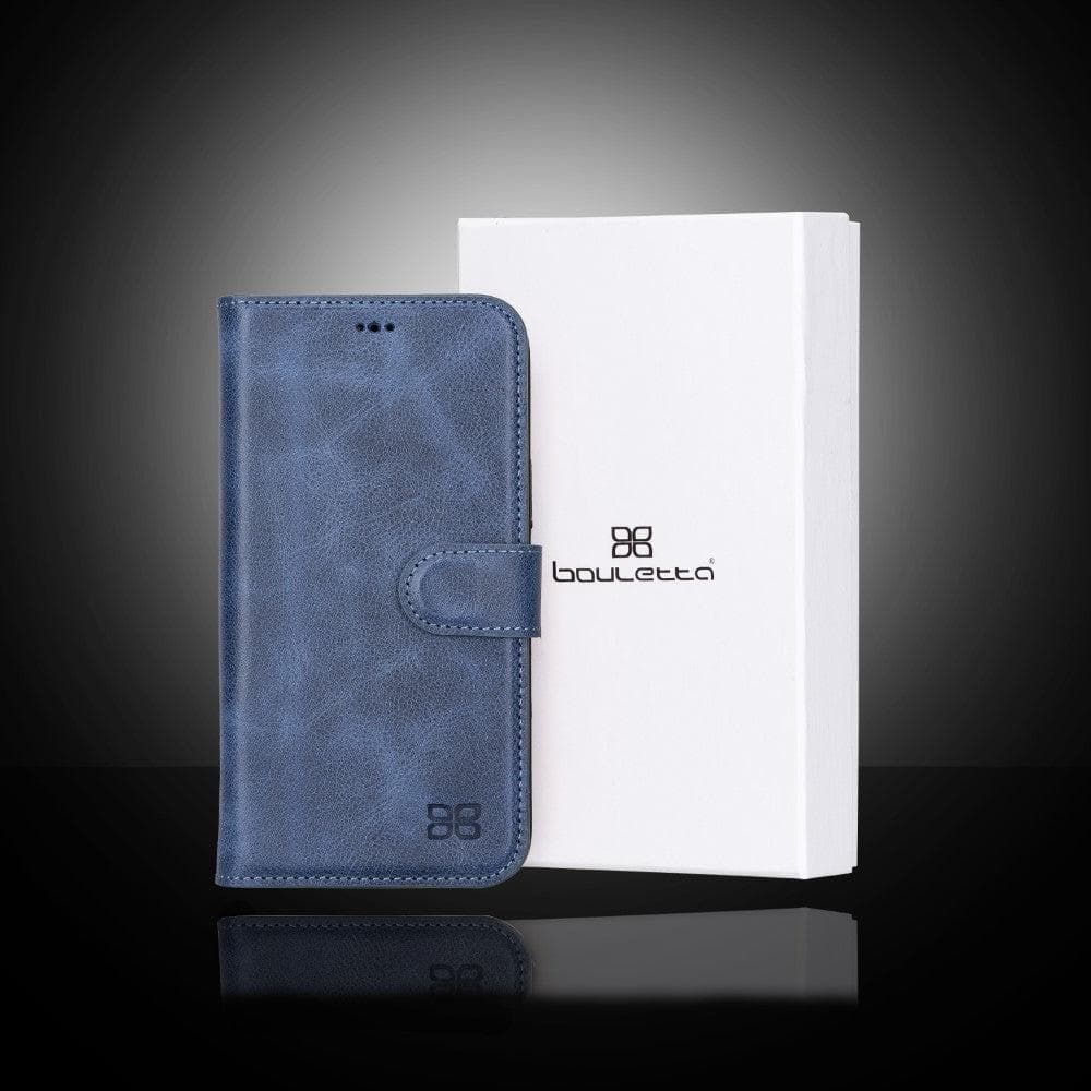 Colorful detachable leather wallet case for Apple iPhone 13 Pro Max, featuring card slots and a kick-stand.