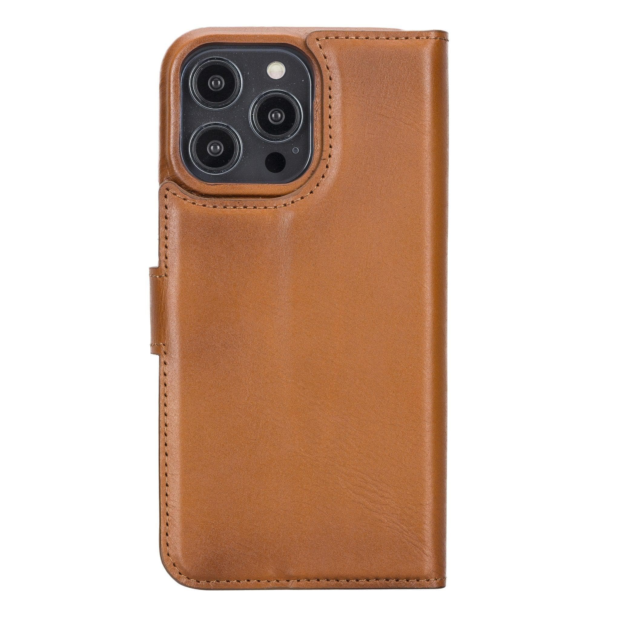 Apple iPhone 14 Series Full Leather Coating Detachable Wallet Case in black leather, showcasing its sleek design and card slots.
