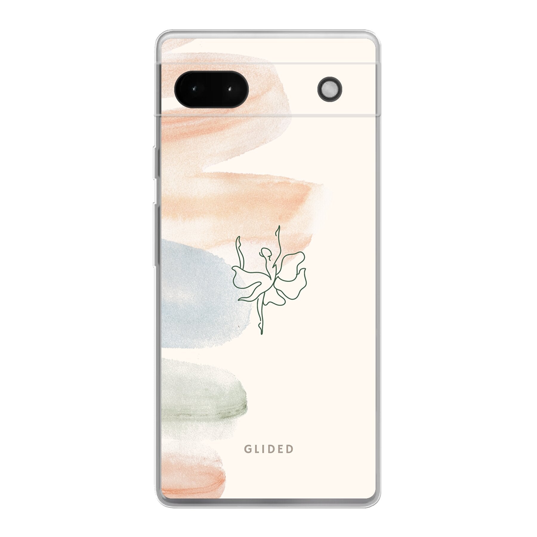 Aquarelle Handyhülle für Google Pixel 6a mit zarten Pastellfarben und einer eleganten Ballerina im Design.