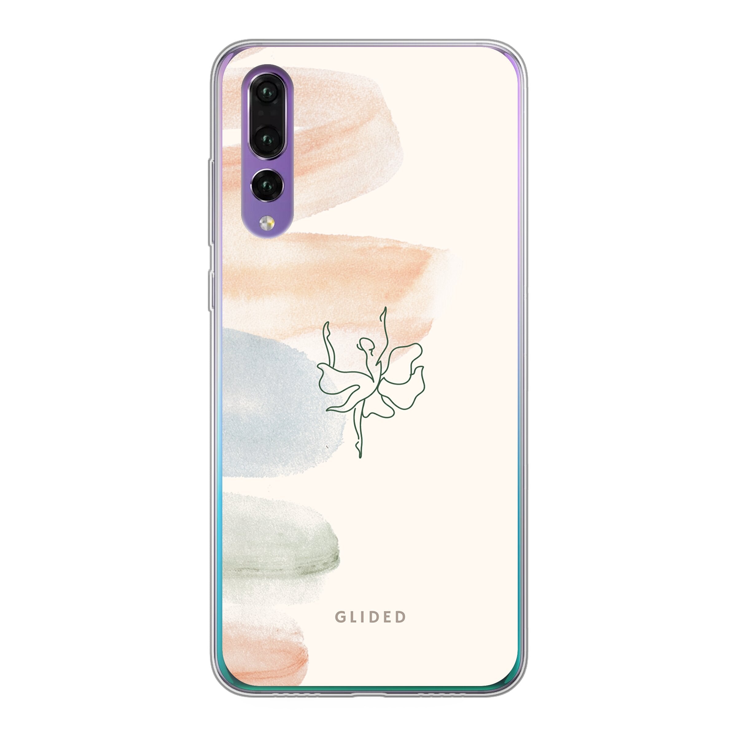 Aquarelle Huawei P30 Handyhülle mit zarten Pastellfarben und einer eleganten Ballerina in der Mitte, die Kunst und Stil vereint.