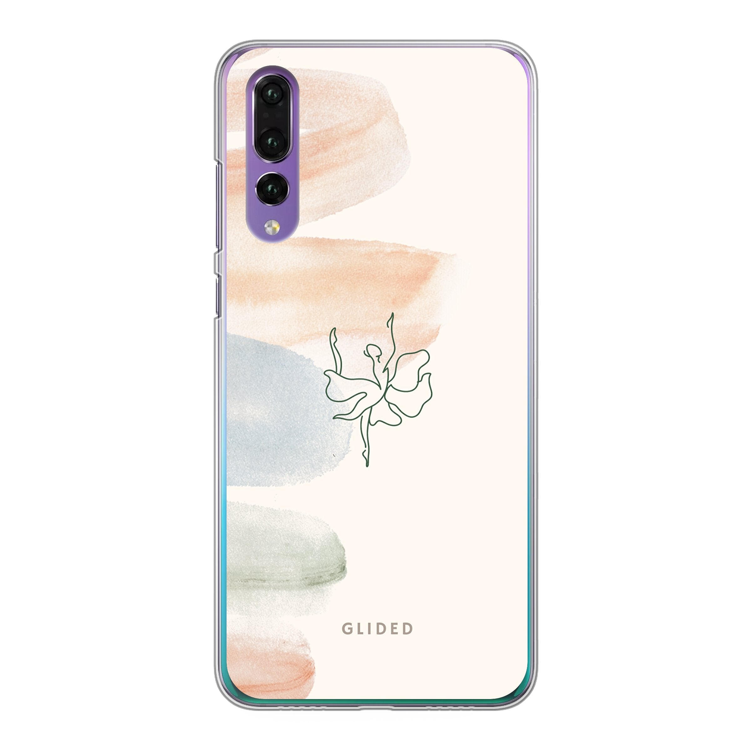 Aquarelle Huawei P30 Handyhülle mit zarten Pastellfarben und einer eleganten Ballerina in der Mitte, die Kunst und Stil vereint.