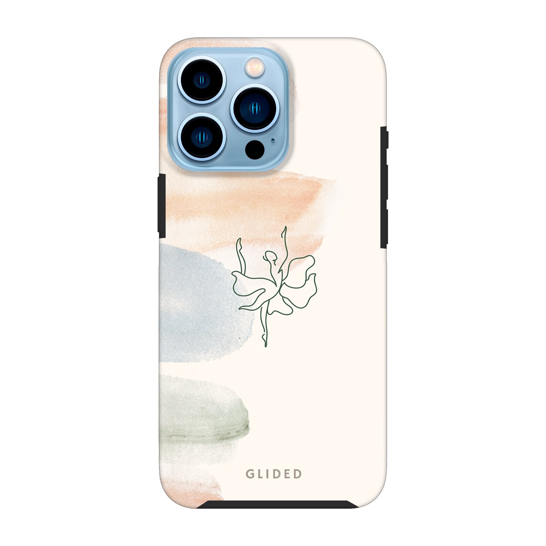 Aquarelle iPhone 13 Pro Max Handyhülle mit zarten Pastellfarben und einer eleganten Ballerina im Design, ideal für Kunstliebhaber.