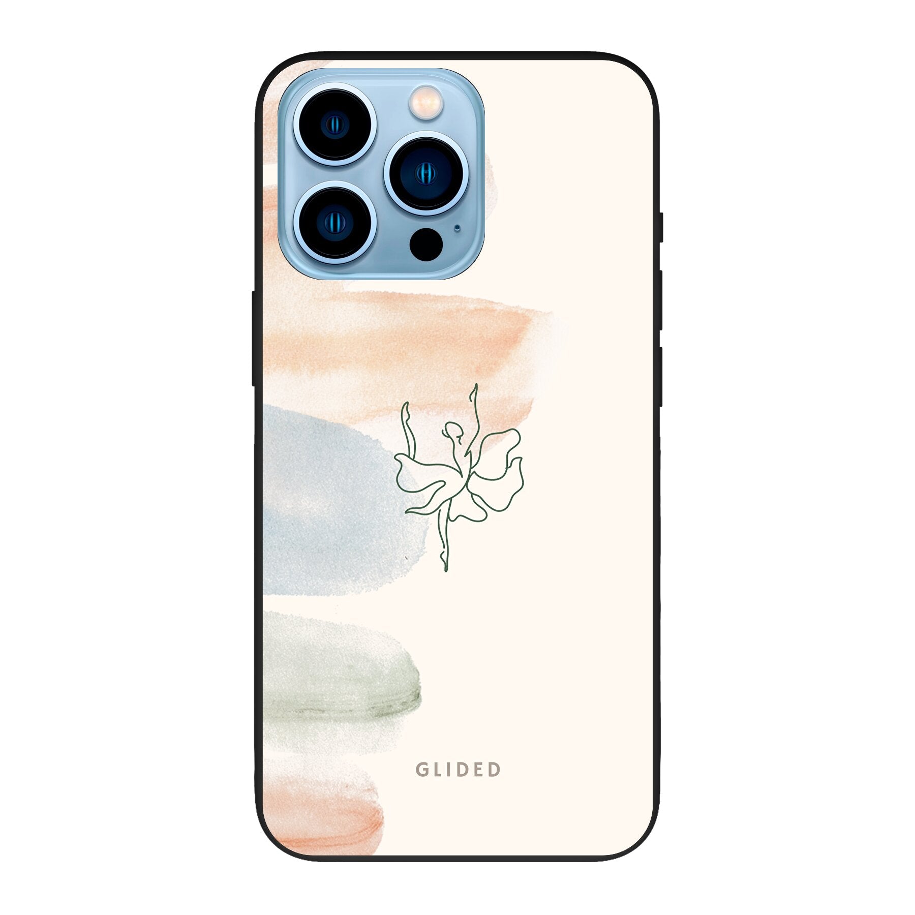 Aquarelle iPhone 13 Pro Max Handyhülle mit zarten Pastellfarben und einer eleganten Ballerina im Design, ideal für Kunstliebhaber.