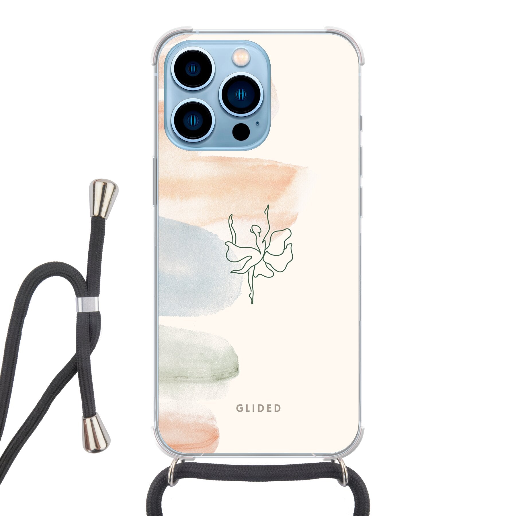 Aquarelle iPhone 13 Pro Max Handyhülle mit zarten Pastellfarben und einer eleganten Ballerina im Design, ideal für Kunstliebhaber.