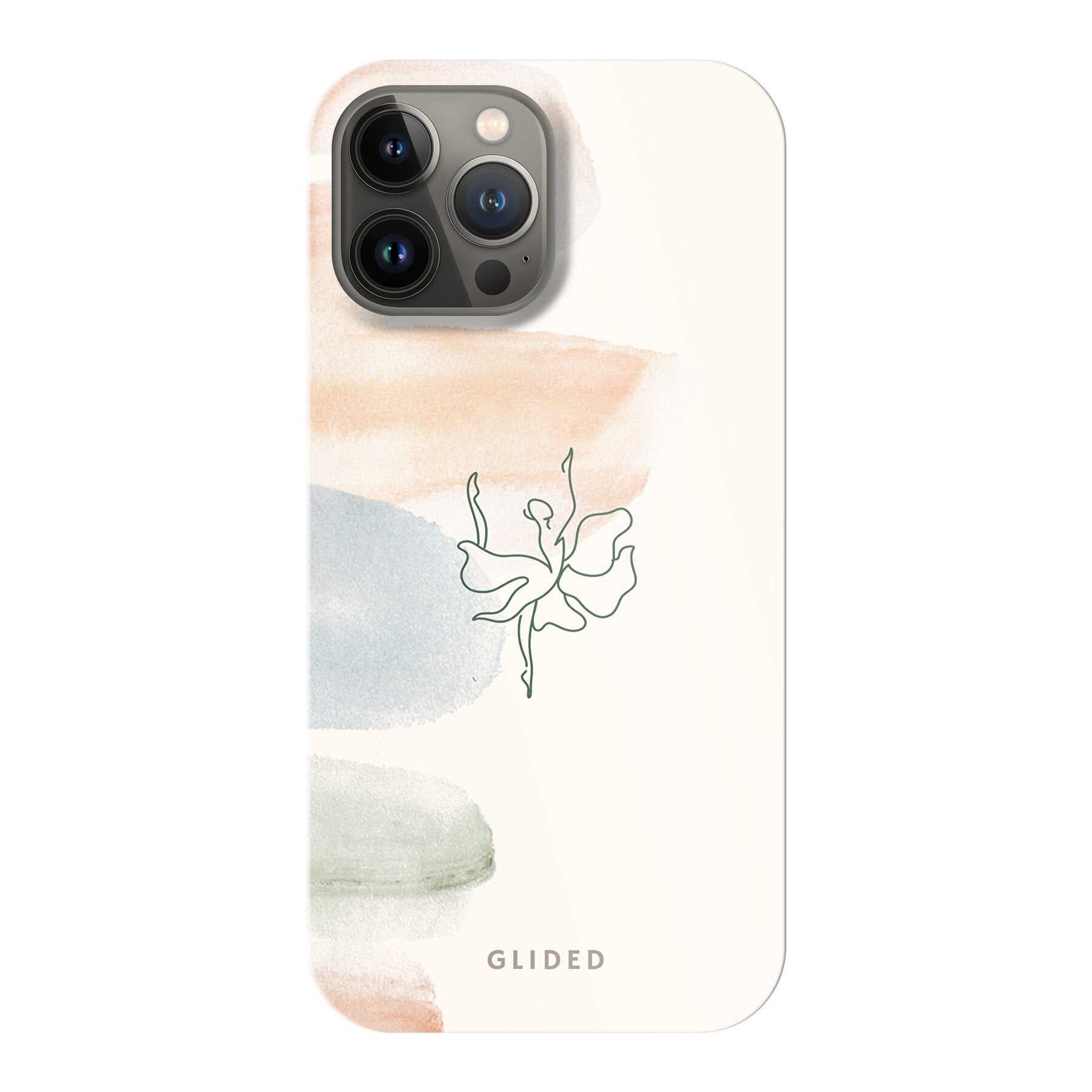 Aquarelle iPhone 13 Pro Max Handyhülle mit zarten Pastellfarben und einer eleganten Ballerina im Design, ideal für Kunstliebhaber.