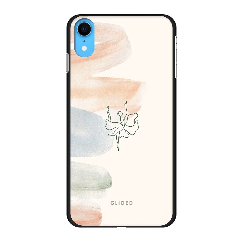 Aquarelle iPhone XR Handyhülle mit zarten Pastellfarben und einer eleganten Ballerina, die Kunst und Stil vereint.