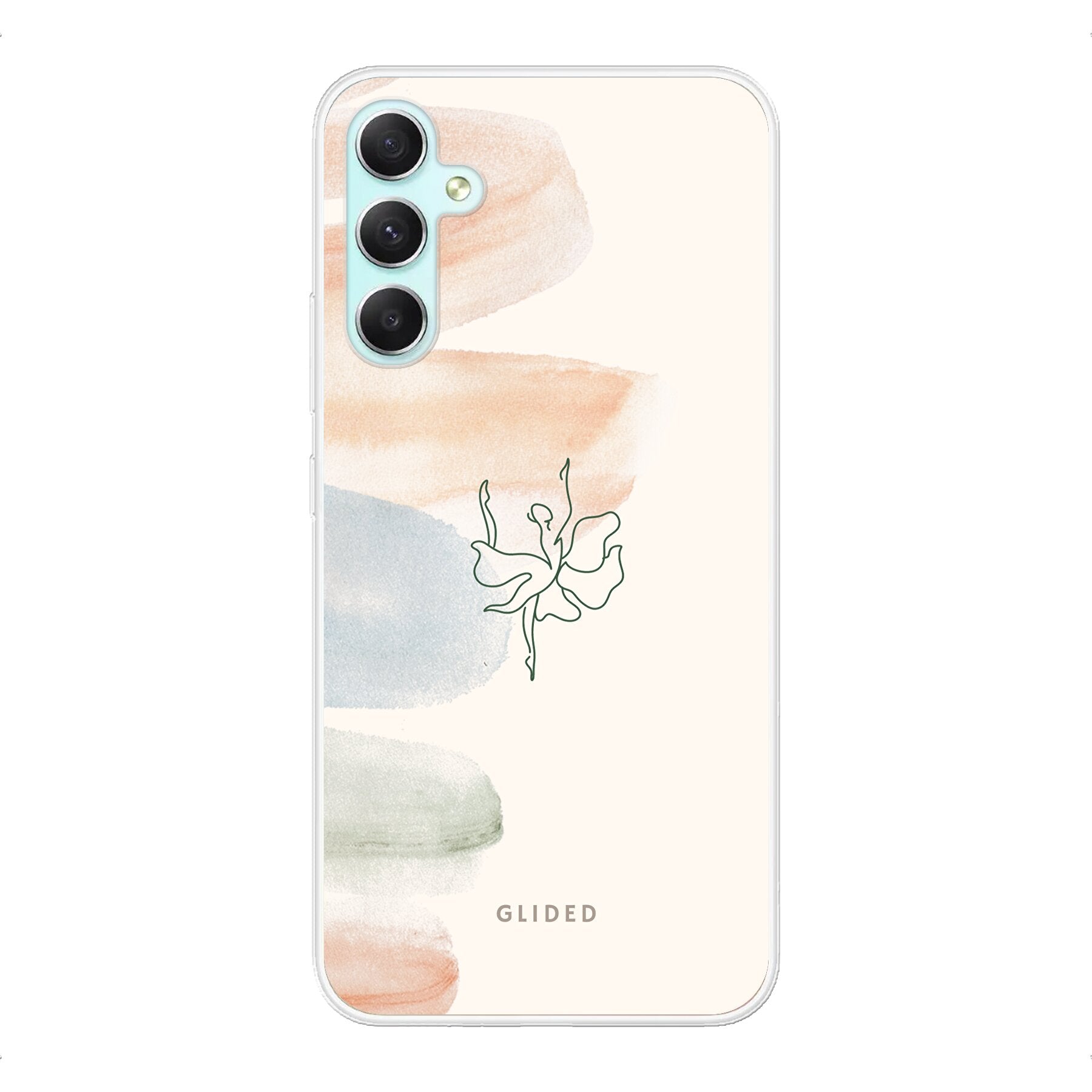 Aquarelle Handyhülle für Samsung Galaxy A34 mit zarten Pastellfarben und einer eleganten Ballerina im Design.