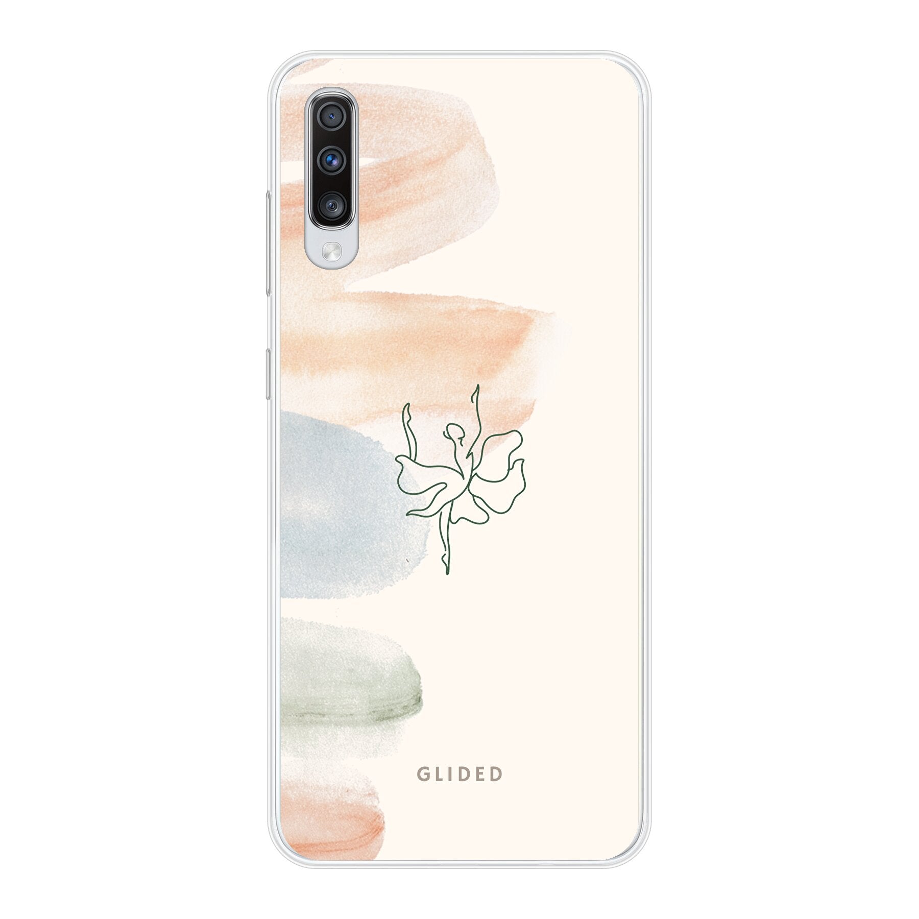 Aquarelle Handyhülle für Samsung Galaxy A70 mit zarten Pastellfarben und einer eleganten Ballerina im Design.