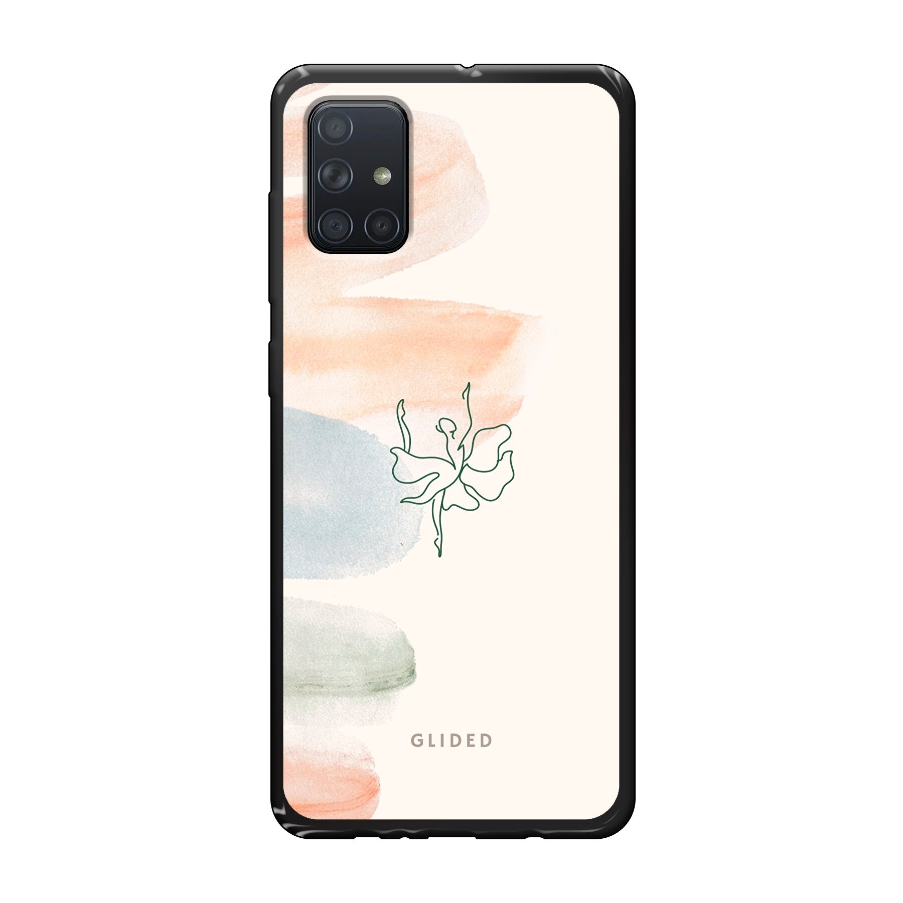 Aquarelle Handyhülle für Samsung Galaxy A71 mit zarten Pastellfarben und einer eleganten Ballerina in der Mitte.