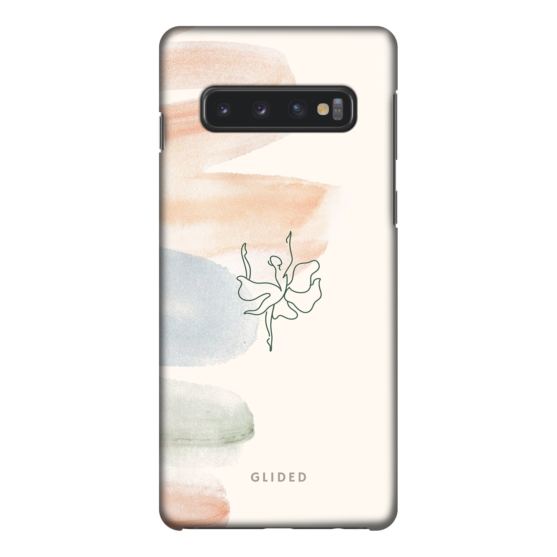 Aquarelle Handyhülle für Samsung Galaxy S10 mit zarten Pastellfarben und einer eleganten Ballerina im Design.