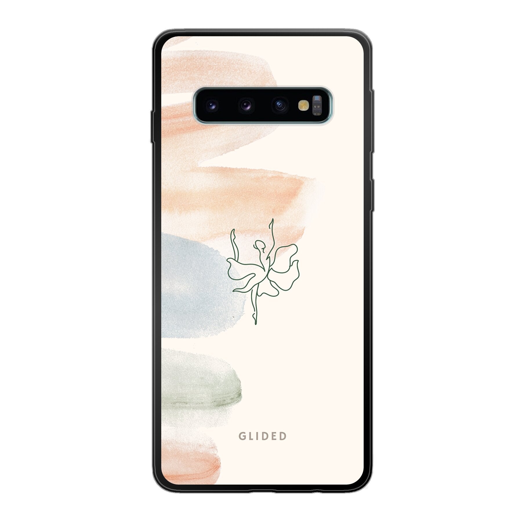 Aquarelle Handyhülle für Samsung Galaxy S10 mit zarten Pastellfarben und einer eleganten Ballerina im Design.