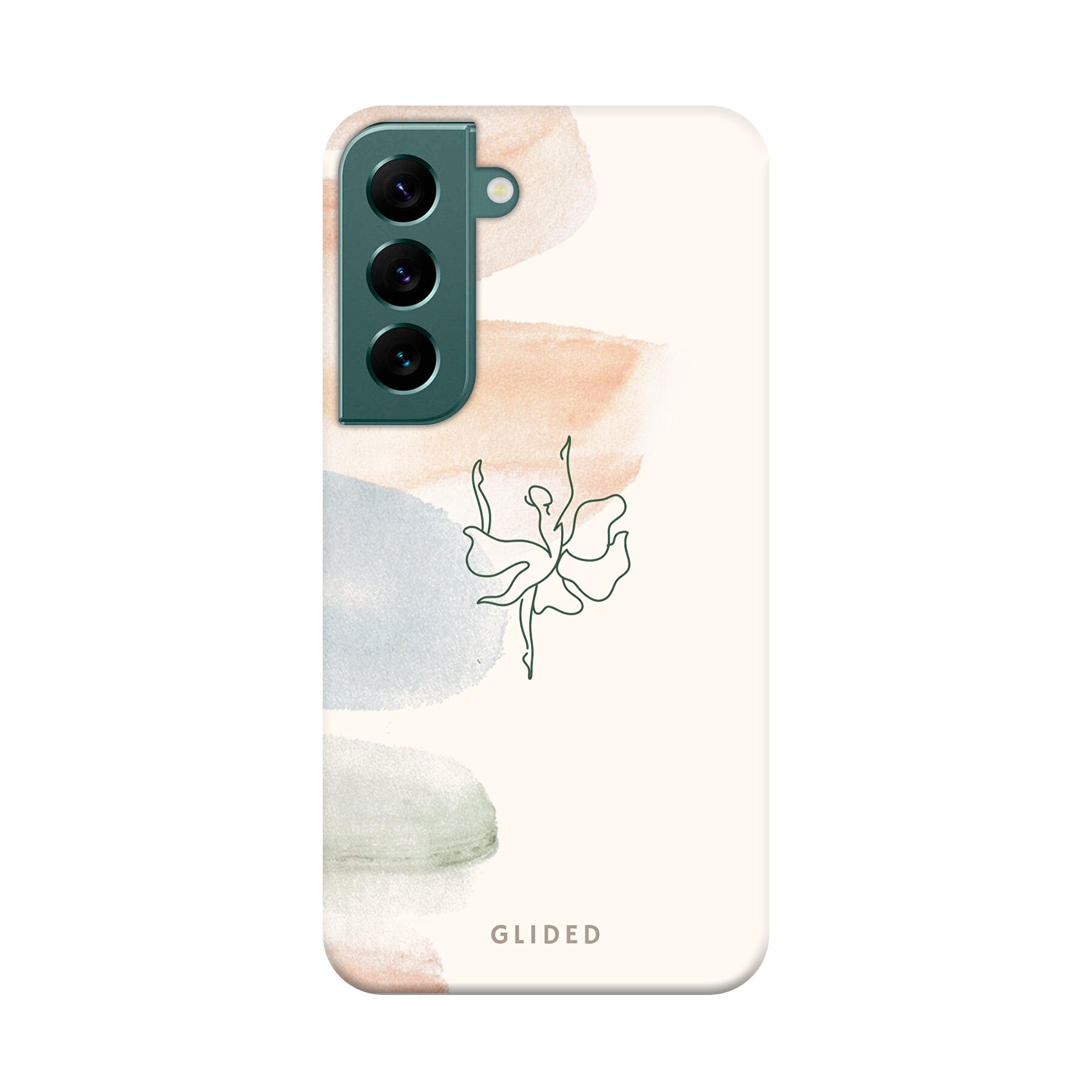 Aquarelle Handyhülle für Samsung Galaxy S22 mit zarten Pastellfarben und einer eleganten Ballerina im Design.
