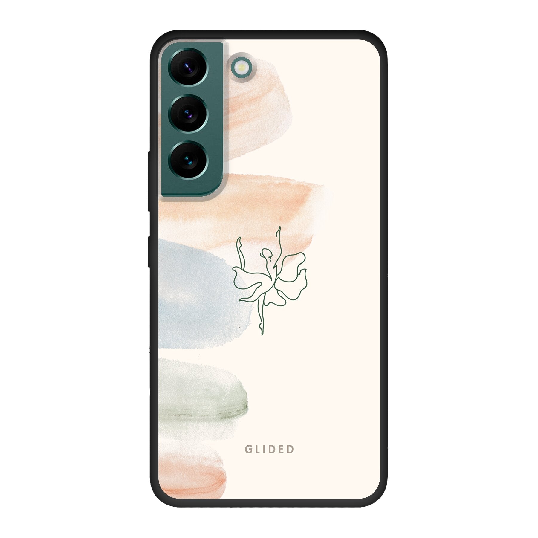 Aquarelle Handyhülle für Samsung Galaxy S22 mit zarten Pastellfarben und einer eleganten Ballerina im Design.