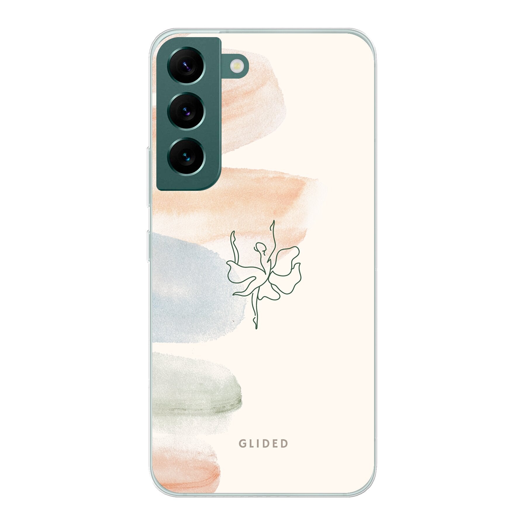 Aquarelle Handyhülle für Samsung Galaxy S22 mit zarten Pastellfarben und einer eleganten Ballerina im Design.